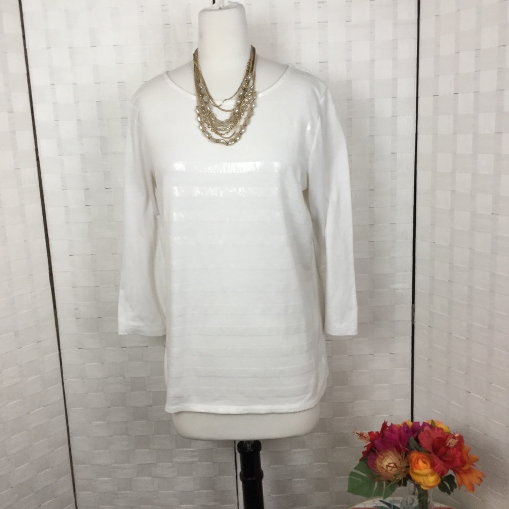 Liz Claiborne white top w/sequins, 3/4‎ sleeves
